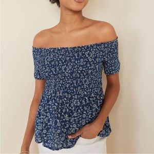 Old navy floral print smocked off the shoulder top.